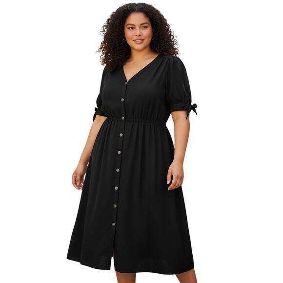 Black Shirt Dress Sz 3XL Linen Blend Short Sleeve Soft Goth Cottagecore Romantic - Picture 1 of 12